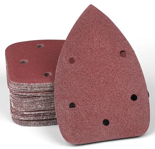 60PCS Mouse Sanding Pads, Mouse Sander Pads P120 Grits,Multi Tool Sanding Pads,5 Holes Triangle Sandpaper for Mouse Sander Pads