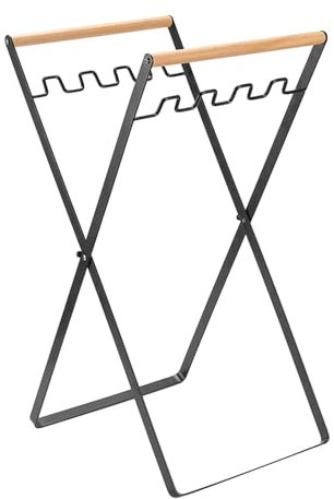 BBQ Bin Bag Holder, Outdoor Rubbish Bag Stand, Bin Bag Stand with Wooden Handle, Lightweight, Foldable Mental Bin Bag Stand for Outdoors, Backyard