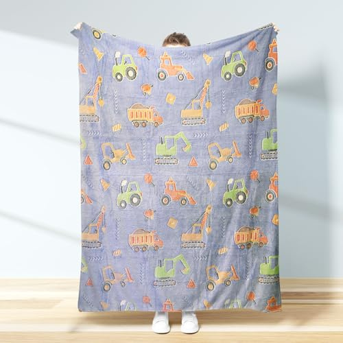BDKCYO Bagger Decke Leuchtet im Dunkeln,Bagger-LKW-Muster KinderDecke für Wohnzimmer, Couch oder Bett,Ganzjahres für Flanell Sofadecke (130x150cm, D)