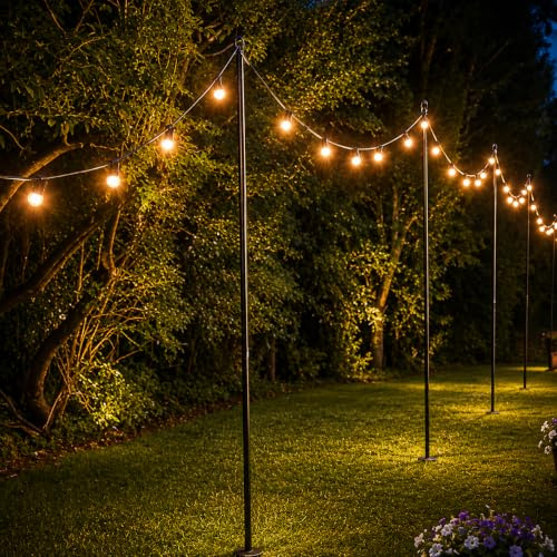 Festive Lights 4 Stück 1,5m oder 2,4m Schäferhaken zum Aufhängen von dekorativen Lichtern, Lichterketten, Weihnachtsbeleuchtung – stabile Metallhaken aus Stahl (gerades Kopfende)