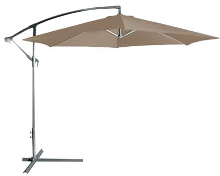 Acomoda Textil – Sombrilla de Jardín Plegable con Soporte y Forro Anti UV. Parasol de Aluminio con Manivela, Toldo Octogonal 3M Ø para Terraza, Jardín y Patio. (Topo)