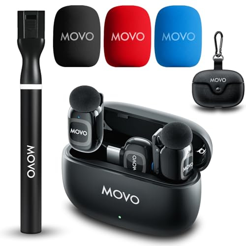 Movo NanoMic Dual USB-C Wireless Microphone for iPhone 15/16 and Up, Android, iPad Pro & Laptops – Lavalier Mic for USB-C, Vlogging & TikTok with WMX-HM2 Wireless Mic Handle