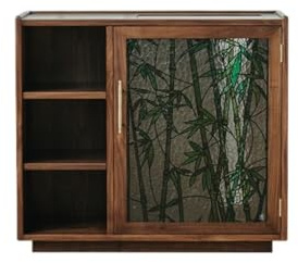 ADERFETBI Sideboard aus Nussbaum, Schwarz, mobiler Schrank, Kaffee-Barschrank, dekorativer Aufbewahrungsschrank