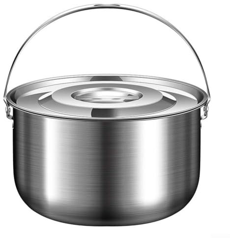 Sumsoctober Stainless Steel Camping Pot with Lid and Handle – 1.4L/2.4L/4L/6L Outdoor Cookware for Campfire Cooking, Stewing, Boiling, and Picnics(1.4L)