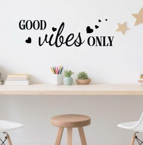 SUPERDANT Wandtattoo Mit Inspirierenden Zitaten Und Herzen Good Vibes Only Wandsticker Schwarzes Vinyl Kunstdekor Bürowände Wandaufkleber Für Wohnzimmer Zuhause Klassenzimmer Geschenk 54.5x17cm