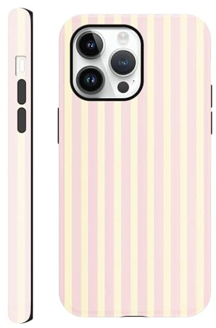 Yirlbey Gestreift Striped Streifen Sommer Handyhülle für iPhone 14 Pro Hülle 6,1, Aesthetic Summer Rosa Gelb Muster Design für Mädchen Schutzhülle Zweischichtige Stoßfest Bunt Silikon TPU Case
