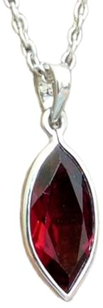 Pendentif marquise en grenat naturel rouge à facettes 16 x 8 mm, collier marquise en argent sterling 925 avec chaîne câble de 45 cm, énergie, passion, protection, chakra racine, cadeau | gmpd_0226