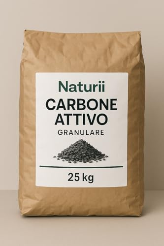 Carbone Attivo Granulare ad Alta Purezza Filtrazione Aria e Acqua Filtro a Carbone per Acquari, Cappe, Cantine e Purificazione Ambienti Diversi Formati (500 g, 1 kg, 3,5 kg, 5 kg, 25 kg) (25 kg)