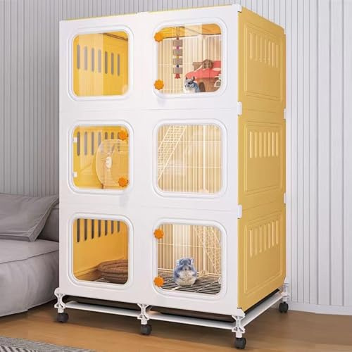 Geschlossener Kleintierkäfig Kaninchenkäfig Indoor mit extra großer ausziehbarer Wanne 360° Universalrad Panorama transparent für Kaninchen Frettchen Chinchilla