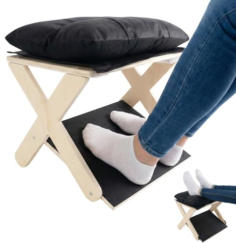 2-in-1 Fußstütze Schreibtisch, Ergonomischer Fußablage aus Holz, mit Abnehmbarem Weichen Polster, Rutschfester Fußhocker Schreibtisch für Büro, Zuhause, Schlafzimmer