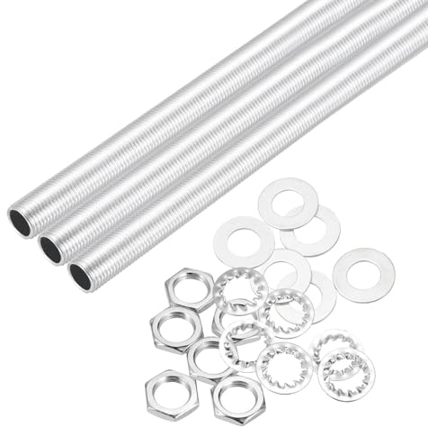 QUARKZMAN 21Pcs Kit Tubos Lámpara 7.1 Con Tuercas Hexagonales Y Arandelas, Tubo Hueco Con Rosca Fina M10 Para Reparación Hardware Y Ensamblaje Lámparas Techo Y Arañas Bricolaje, Plateado
