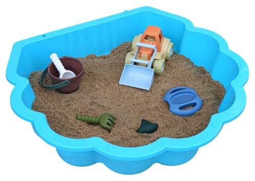 Sand- & Wassermuschel Türkis mit Sternenmuster inkl. Sandkastenspielzeug Set – Frontlader & Eimerset aus 100% Recyclingmaterial, Outdoor Spielzeug für Kinder 1–6 Jahre