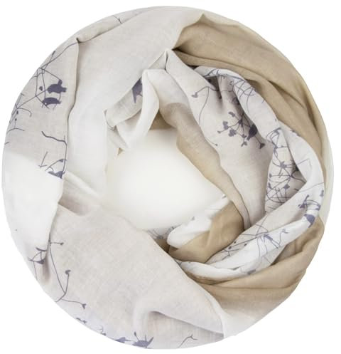 Glamexx24 Loop Schal Farbeverlauf warme und weiche Schlauchschal mit Vögel Motiv Tuch Damen 01072, Khaki, Einheitsgröße