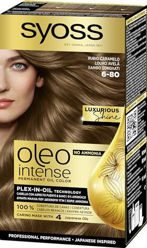 Syoss Oleo Intense - Tono 6-80 Rubio Caramelo – Coloración permanente sin amoníaco – Resultados de peluquería – Cobertura profesional de canas