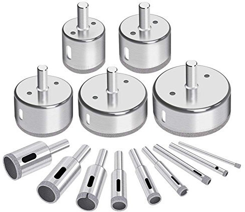 a Tazza Diamantate Set di Frese a Tazza Diamantate Punte Per Trapano di Sonda Coperto Foro Utensili Estrattore per Superfici in Vetro Piastrelle Ceramica e Marmo 14Pcs(3mm-70mm)