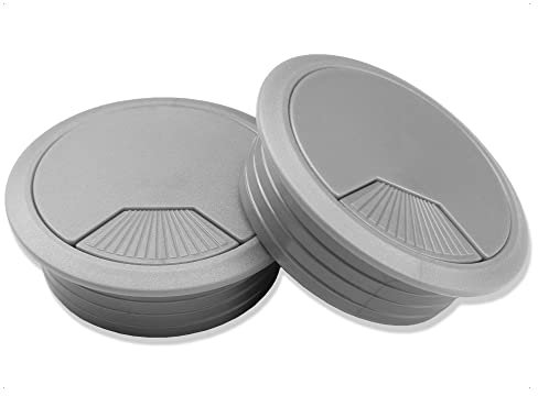 2 X Mprofi MT® Pasacables para Escritorio-Organizador de Muebles de Oficina-Pasacables de Plástico-Salida de Cables-Organizador de Escritorio-Caja de Cables-Salida de Cables Ø60mm-Redondo-Plata