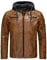 Robuste Lederjacke Kunstleder Bikerjacke mit abnehmbarer Kapuze Braun S