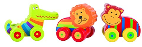 Orange Tree Toys Wooden Animal Vehicles - My First Jungle Educational Toy for 1 Year Old and Toddlers - Small World Activity Set for Early Development