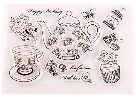 Happy Birthday with Love just for You Sentiments Tea Tea Pot Ice Cream Clear Stamps for Card Making Decoration and DIY Scrapbooking
