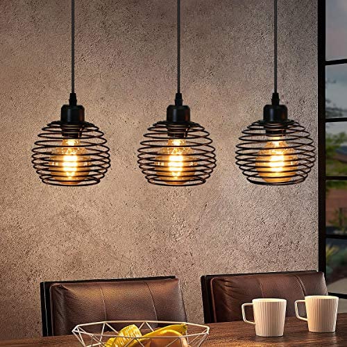 ZMH Pendelleuchte Esstisch Hängelampe Vintage - Schwarz Retro Esstischlampe Industrial Design Hängeleuchte E27 Metall 3 Flammig Esszimmerlampe für Esszimmer Küche Wohnzimmer Arbeitszimmer