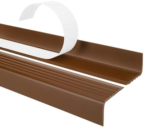 Profilo per bordi scale - Profilo angolare in PVC autoadesivo, Paraspigolo - Strisce antiscivolo per gradini - 40x25mm, Marrone, 200cm