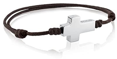 TOUS Pulsera de Cordón Marrón para Hombre con Motivo de Cruz en Acero Inoxidable, 2.1x 1.4 cm, Clásico y Atemporal, Colección Man