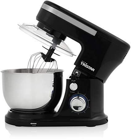 Tristar MX-4837 Robot de cocina, Batidora y Amasadora de repostería, Capacidad de 4 L, 3 Accesorios incluidos, Sistema de amasado planetario, bol de acero inoxidable, Bloqueo de seguridad, 1000 W