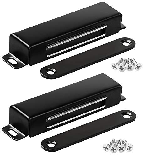 Onarway Magnetic Door Catch 30KG 2 Pack Pull Strong Magnet Cabinet Latches Magnetic Hardware Stainless Steel Door Closer for Bathroom Kitchen Sliding Door Window Cupboard Black