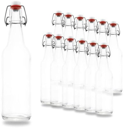 12 x Bierflaschen 500 ml weiß inkl. passenden Bügelverschluss – 12 Glasflaschen 500ml im Bundle perfekt geeignet als Einmachflaschen 500 ml, Schnapsflaschen 500ml.
