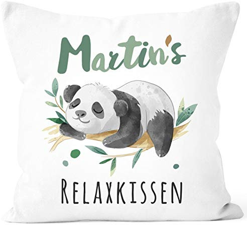 SpecialMe® Kissen-Bezug Relax Panda personalisierbar mit Namen personalisierte Geschenke Dekokissen mit Namen weiß 40cm x 40cm