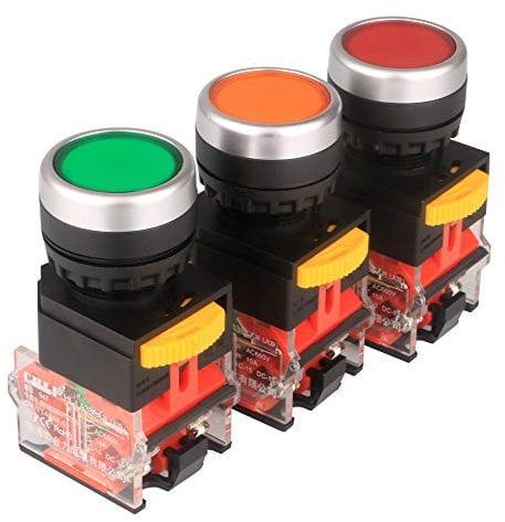 Gebildet 3pcs 22mm Enganche Interruptores de Botón 10A 12V-24V-48V-110V-230V-380V 1NO 1NC DPST Pulsador Interruptores LA38-11BN (Rojo/Amarillo/Verde)