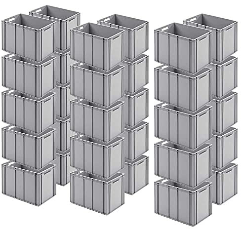 BRB 30 Eurobehälter mit 2 Durchfassgriffen, grau, Boden verrippt, LxBxH 600x400x420 mm