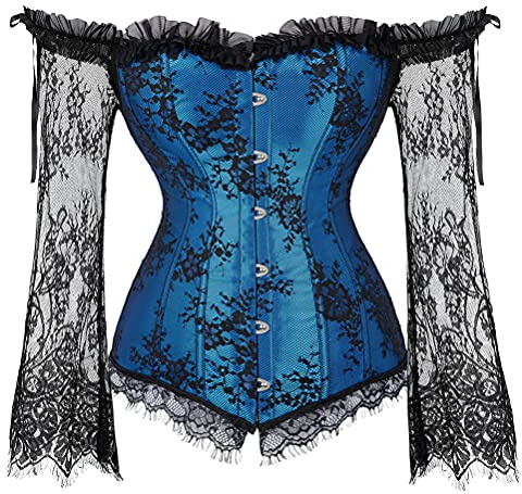 Grebrafan Women's Off Shoulder Lace Corset with Long Sleeves | Victorian look long sleeves corset for everyday wear and primarily special occasions, Wear as outerwear or a costume piece