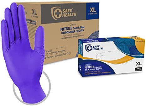 Safe Health Guanti monouso in Nitile Blu Cobalto Taglia XL, 900 pezzi, Senza polvere Senza Lattice, EN 374 Pulizia Cucina Sanitaria Fai da te Salone di bellezza Consegna, 3 Mil