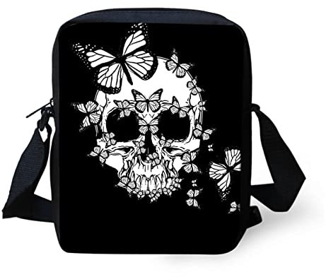 Biyejit Messenger Bags Schultertasche Handbgas Sling Satchel mit verstellbaren Trägern, Skull Butterfly, Small