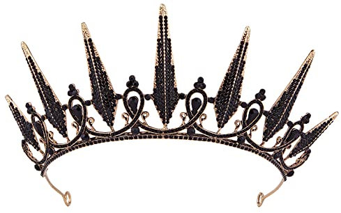 Black Tiara, Vofler Gothic Crown - Baroque Crystal Headpiece Hair Accessories for Evil Queen Bride Women Girls Princess Wedding Birthday Quinceanera Pageant Prom Homecoming Halloween Costume Party