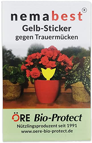 nemabest® 10 Gelb-Sticker gegen Trauermücken, steckbare und giftfreie Gelbtafeln/Gelbfallen auch gegen weitere Fliegende Schadinsekten wie Thripse, Blattläuse, Weiße Fliegen u. a.