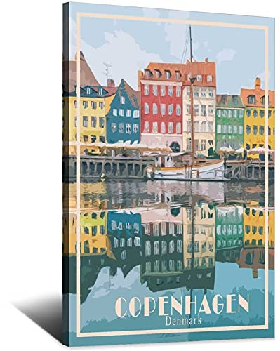 ZSEFV Kopenhagen Dänemark Vintage Reiseposter Haus Deko Poster Modern Schlafzimmer Leinwand Kunst Poster Bild Malerei Poster Wanddekoration Kunst Geschenk