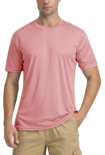 TACVASEN Mens UV Protection Shirts Short Sleeve Workout T-Shirt Summer Lightweight Travel Shirt UPF 50+ Swimming Tops Grey Pink,M
