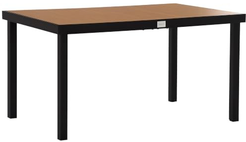 Outsunny Tavolo da Giardino per 6 Persone in Alluminio, Tavolo da Esterno in Plastica per Terrazzo e Balcone, Nero e Color Legno
