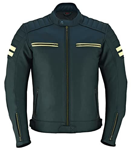Giacca da moto in pelle da uomo, corazzata, MBJ-02A, Nero , M
