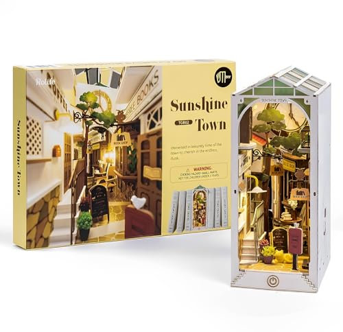 Rolife Book Nook Kit Maison Miniature à Construire DIY Maquette Adulte avec LED Lumières Décoration de Bibliothèque Livre Salon Booknook Puzzle 3D Bois Serre-Livres Diorama (TGB02)