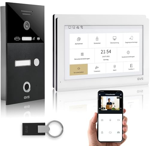 GVS Video Türsprechanlage mit Türöffner, Fingerprint, RFID, 2X 10 Monitore | Smarte Video Türklingel mit Kamera und Monitor & App - Gegensprechanlage für 1 Familienhaus (AVS5446U)