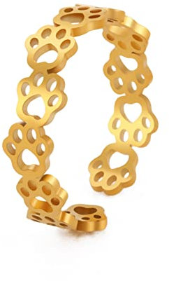 Amaxer Schöne Tierpfote Ringe Bär Hund Katze Fußabdruck Edelstahl Offener Finger Ring Strand Schmuck Geschenke für Frauen Mädchen Freunde (gold)