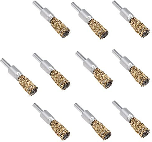 10 Pieces Wire Wheel Brushes Kit, 12mm Pen Type Rotary Sanding Accessory with 6mm Rob for Removal Rust/Corrosion/Paint