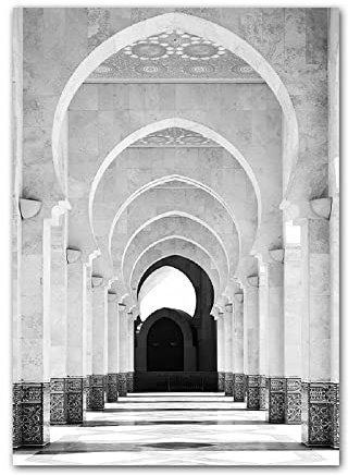 ABCWARRT Moderne Schwarz-Weiß-Leinwand-Malerei Große Moschee von Mekka Kaaba Schrift Islamisches Poster Wohnzimmer Dekor Bild Kein Rahmen (30 * 40cm Kein Rahmen,6)