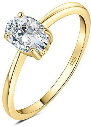 JewelryPalace Klassisch Ovalschliff 1ct Zirkonia Solitär Promise Ring Damen, Schmuck Set, Verlobungsring Damenring Silber 925 mit Stein für Frauen, Simulierte Diamant Jubiläum Eheringe Vergoldet 46
