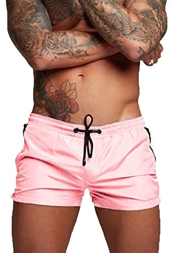 Maillot de Bain pour Homme Trunks Boxer Shorts Pantalon Court de Sport Plage Loisir Cordon de Serrage Ajustable (EU XL, A - Rose)