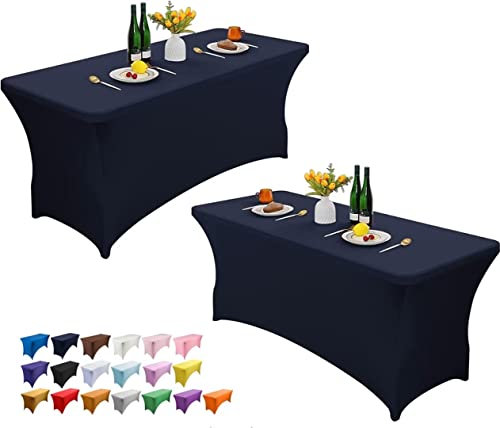 Wolfway Lot de 2 nappes de table rectangulaires en élasthanne extensible lavable et infroissable pour fête, banquet, mariage, cocktail et festival 1,2 m