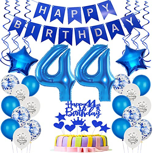 Folienballon 44. Geburtstag Dekoration Blau Tortendeko Geburtstag 44 Jahre Mann Luftballons 44 Mann Tortendeko 44. Männer ,Geburtstagsdeko 44 Jahre Happy Birthday 44 deko